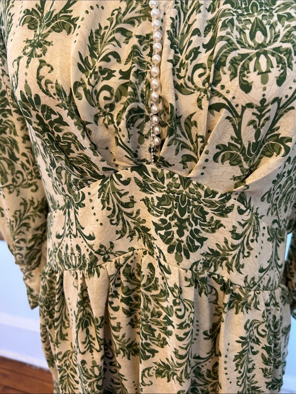 Green Damask Print Maxi Dress for Women - Picture 4 of 16